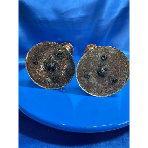 Antique Pair of Copper and Pewter Tall Candlestick Holders - Picture 8 of 8